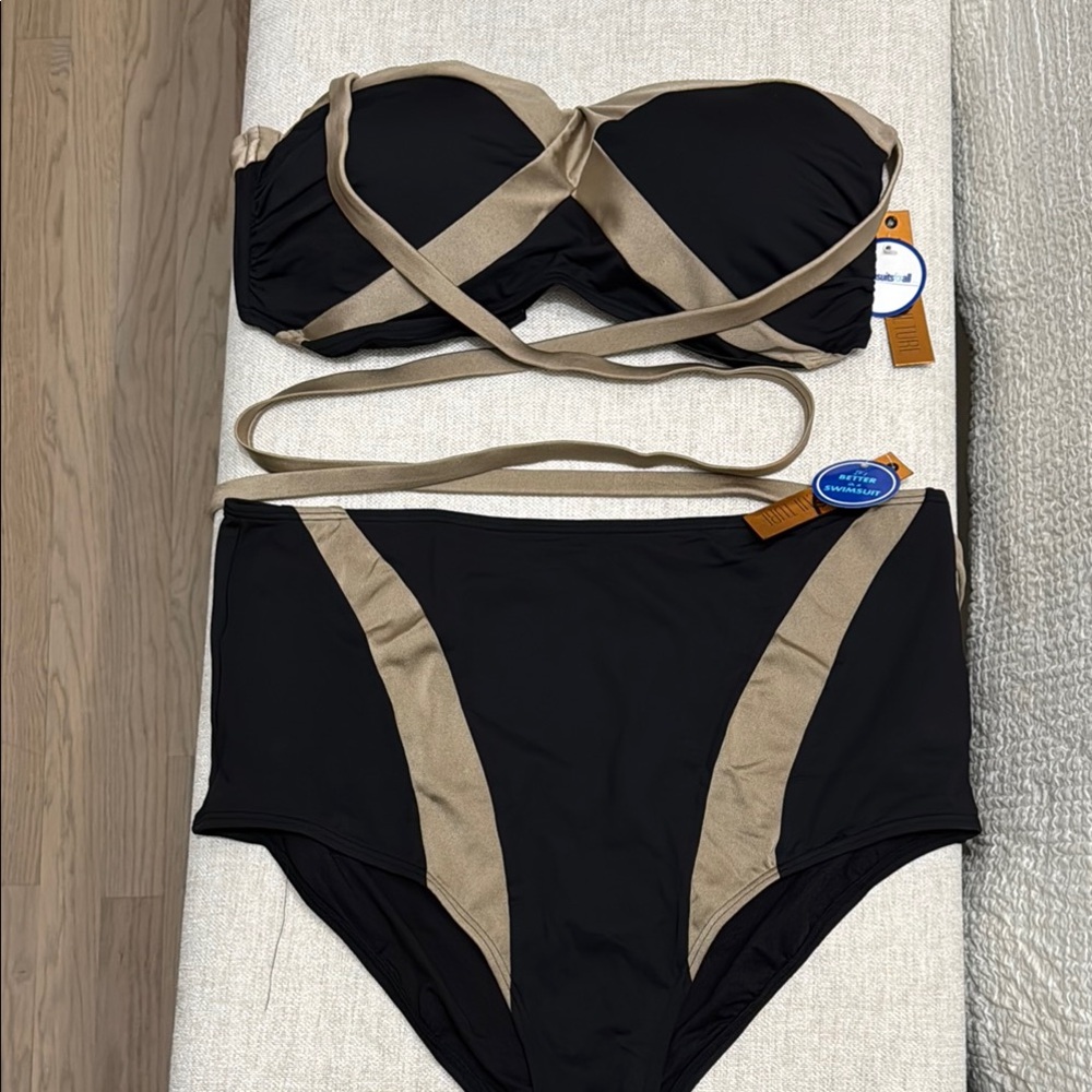 Swimsuit for all Stylish Black and Tan crisscross Women's Bikini
